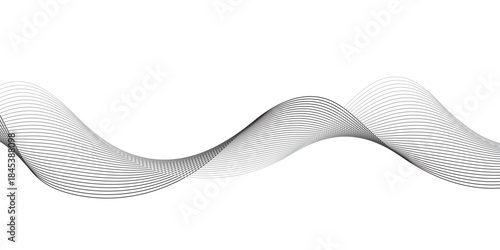 Abstract flowing line art pattern with smooth wavy curves in monochrome grayscale, forming a minimalist geometric background on white for modern design, branding, and digital visuals