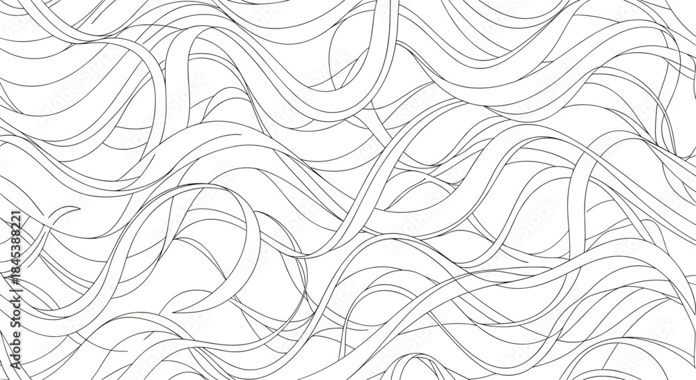 Fototapeta premium A complex and dynamic seamless pattern of chaotic, overlapping, and flowing black and white lines creating an abstract texture.