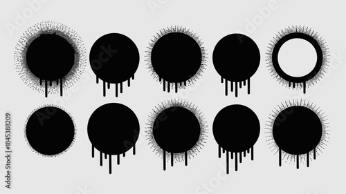 Black circles with drips and halo effects, various designs