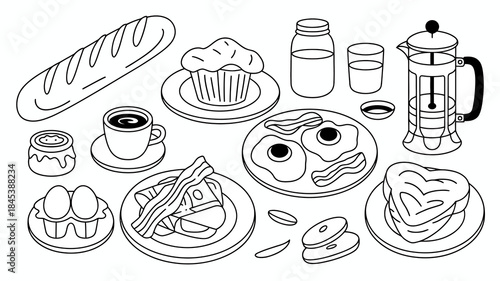 Breakfast Food and Drink Items Illustration