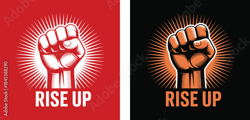 Rise Up Fist Silhouette Empowerment Poster Design. Resistance and Solidarity Vector with Raised Fist Icons.