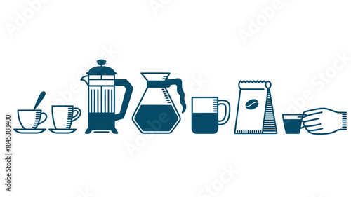 Coffee Brewing and Serving Essentials Icon Set