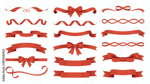 Red ribbon banners and bows collection for decoration and design