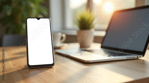 Wallpaper Mural Smartphone Mockup with Blank White Screen on Modern Workspace Desk Torontodigital.ca