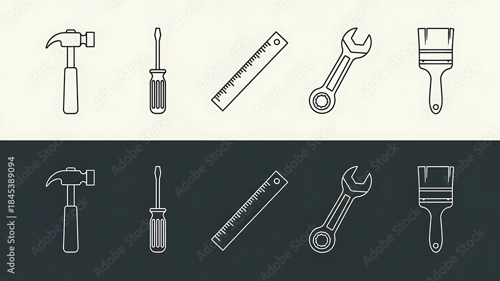 Obraz premium A set of basic hand tools for various tasks and projects