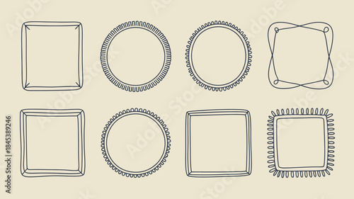 Hand-drawn frames and borders for photo or text, illustration set
