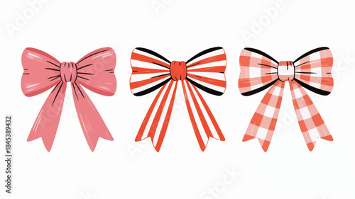 Colorful Bow Illustrations in Pink, Red, and White