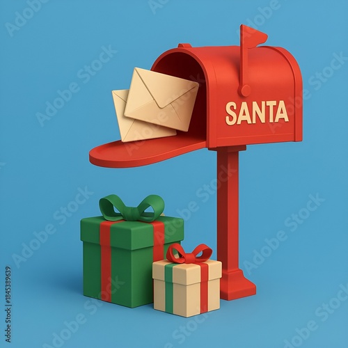 Santa Mailbox with Letters and Gifts Christmas 3D Illustration
