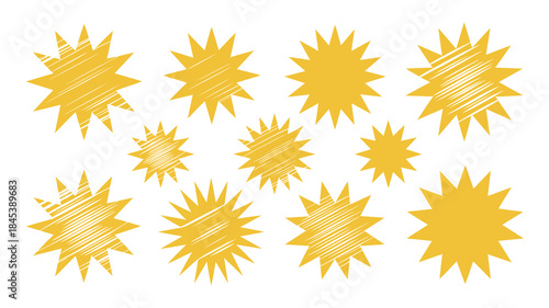Yellow explosion comic book style starburst graphic elements
