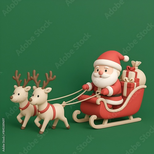 Santa Claus Sleigh with Reindeer Christmas 3D Illustration