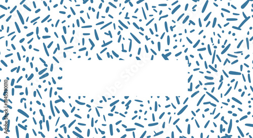 Modern background design with a frame of scattered blue abstract dashes and a clean, central rectangular space for custom text.