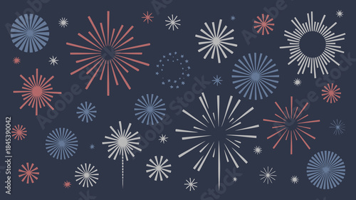 Colorful Fireworks Explosions on Dark Background