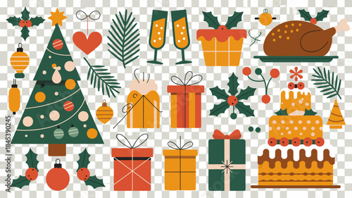 Christmas icons and symbols, festive holiday elements