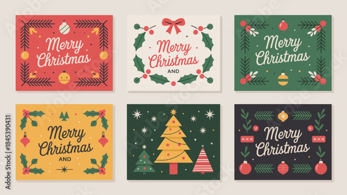 Colorful Christmas Card Templates with Merry Christmas Messages and Festive Designs