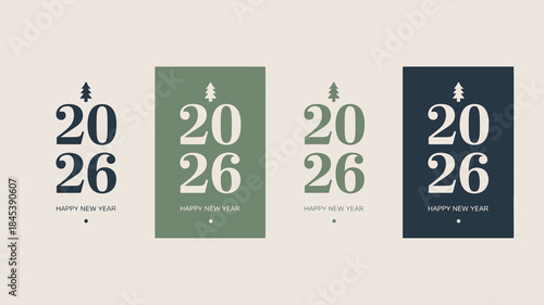 New Year 2026 Greeting Cards with Christmas Tree Design