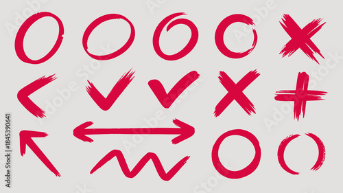 Red Brush Stroke Symbols and Arrows on Light Gray Background