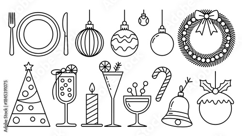 Christmas icons and symbols for holiday decoration and celebration