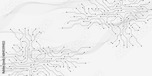Motherboard digital abstract background. AI circuit board technology texture design. Semiconductor and computer processor on tech banner template concept. Vector illustration