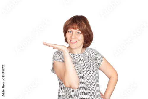Smiling girl showing invisible product