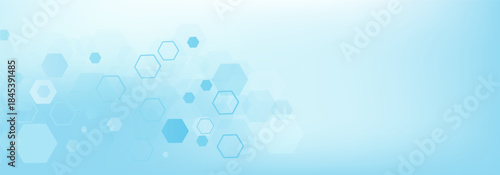 Health care or medical abstract background with hexagons, lines and dots. Scientific innovation banner template concept. Biology and pharmaceutical technology background. illustration.