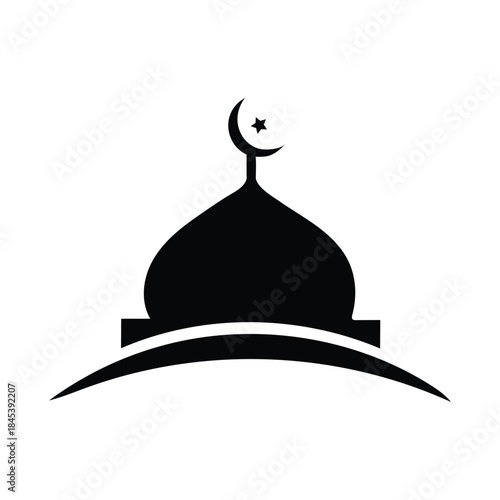 Mosque Silhouette: An artistic representation of a mosque silhouette, with its signature dome and crescent moon, stands as a symbol of faith and cultural identity.