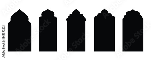 Islamic Architecture Silhouette: Capturing the timeless elegance of Islamic architectural design, this image showcases a series of stylized silhouettes.
