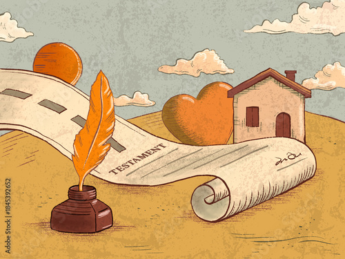 Last will and testament with quill pen