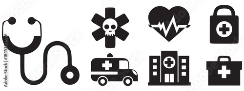 Medical & Healthcare Icons – Nurse, Stethoscope, Ambulance Vector Pack .