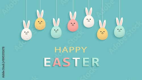 Easter background with minimalist bunnies for holiday design. Vector illustration for an Easter background.
