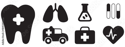 Medical & Healthcare Icons – Nurse, Stethoscope, Ambulance Vector Pack .
