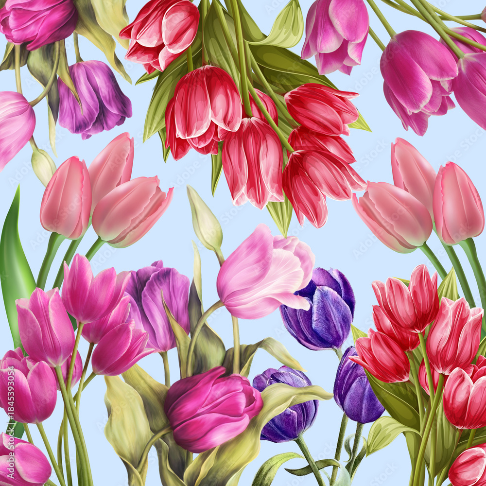 Obraz premium Spring flowers pattern background - botanical floral illustration