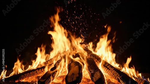 Roaring Campfire - A Nighttime Blaze of Warmth and Light.