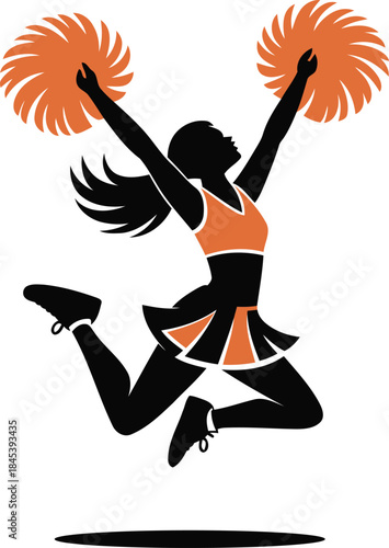Cheerleader Jumping Pom Poms  Vector Illustration