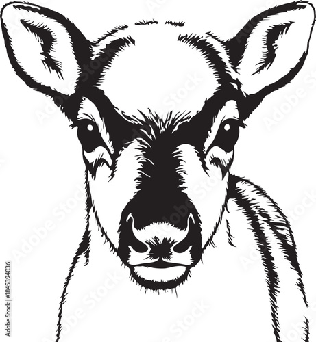 Cute fawn muzzle close up in sketch style hand drawn vector illustration on transparent