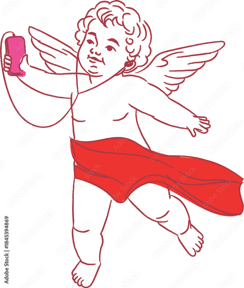 Fototapeta premium Cupid Taking Selfie Sketch