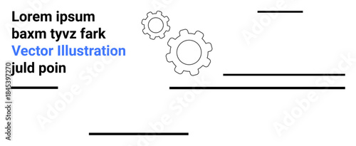 Technology, mechanics, innovation, automation, engineering, industrial design. Minimal design with gears, text blocks and lines. Technology and mechanics concept for branding