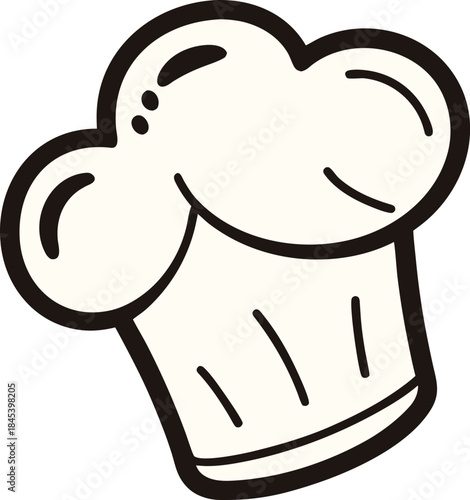 Cartoon illustration of a chef hat, traditional toque blanche, simple outline drawing for cooking and culinary themes