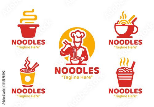 5 Instant Noodles Logo Set Packaged Food Branding