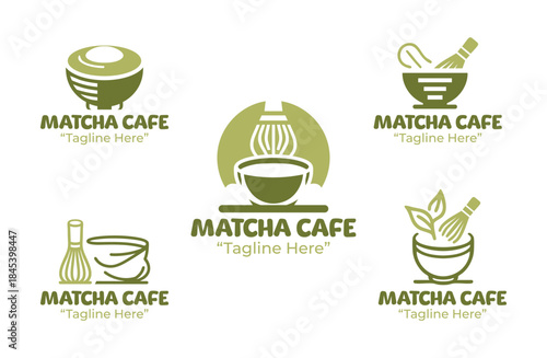 5 Matcha Cafe Logo Set Modern Tea Shop Identity