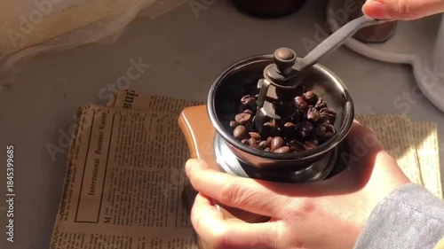 Grind coffee beans by hand 