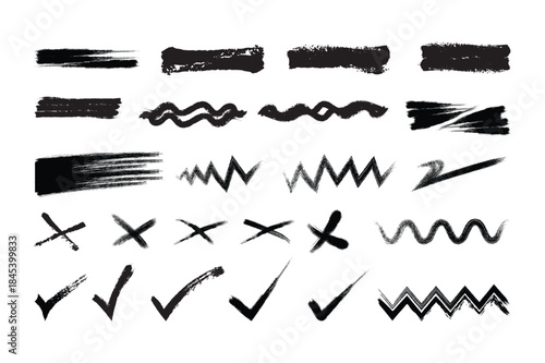 Grungy Hand-Drawn Brush Strokes, Lines, Circles, and Rectangle Text Frames Vector Set