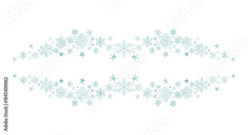 Delicate symmetrical border composed of light blue snowflakes forms a decorative winter frame suitable for festive designs and elegant invitations.