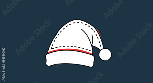 Colorful vector illustration of a Santa hat with white fur trim and red band resting on a dark blue background suitable for holiday themes and festive branding.
