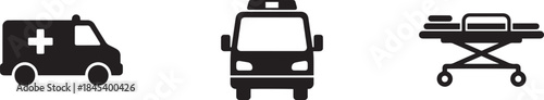ambulance stretcher icon set vector emergency medical transportation isolated black silhouette