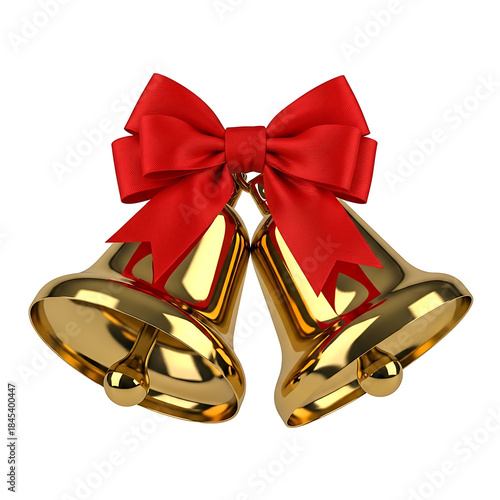 Golden Christmas Bells with Red Bow 