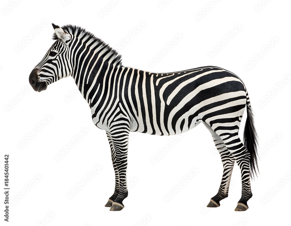 Obraz premium Realistic zebra standing sideways isolated on transparent background