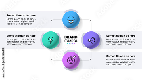 Infographic template. 4 connected marbles with icons