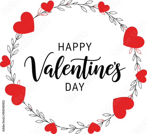 Happy valentines day greeting card with red hearts wreath design