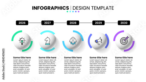 Infographic template. Timeline with marbles and 5 steps