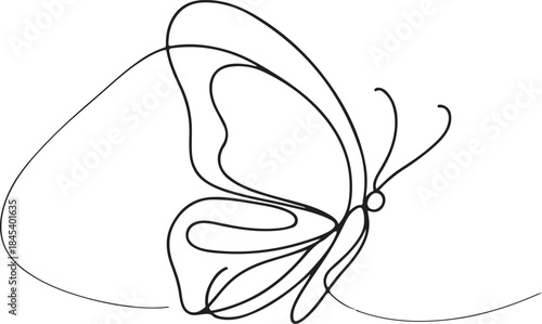 Butterfly Continuous One Line Drawing. Beautiful flying moth for wellbeing beauty or spa salon logo and divider concept in simple linear style. Butterfly in One continuous line drawing.